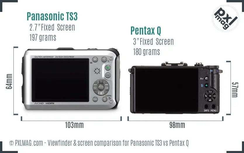 Panasonic TS3 vs Pentax Q Screen and Viewfinder comparison