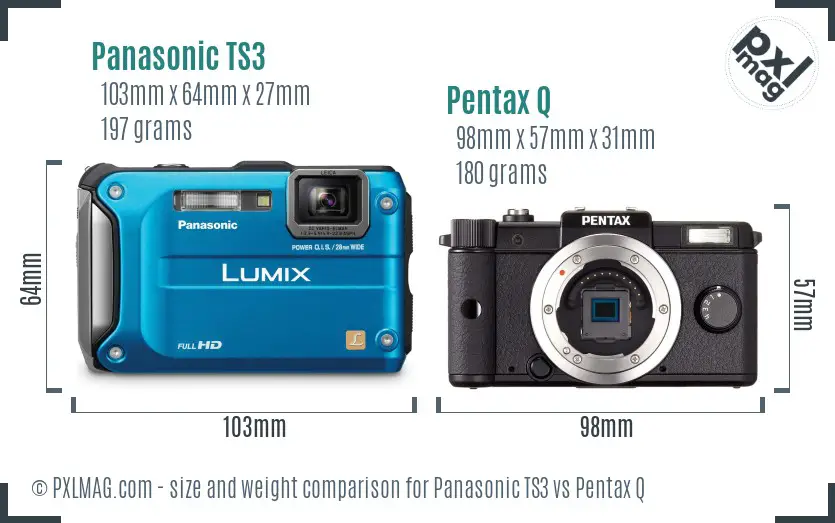 Panasonic TS3 vs Pentax Q size comparison