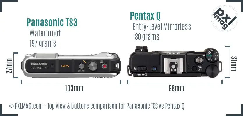 Panasonic TS3 vs Pentax Q top view buttons comparison