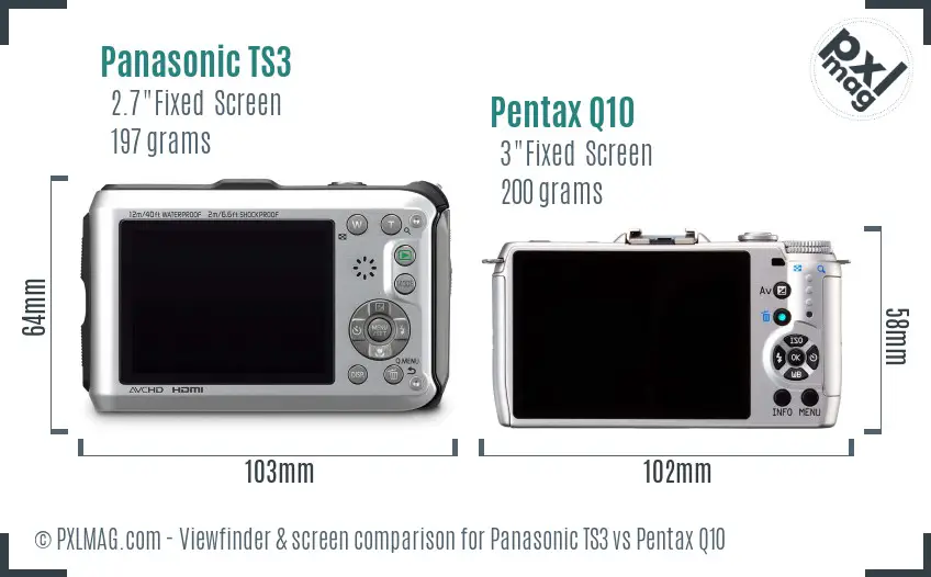 Panasonic TS3 vs Pentax Q10 Screen and Viewfinder comparison