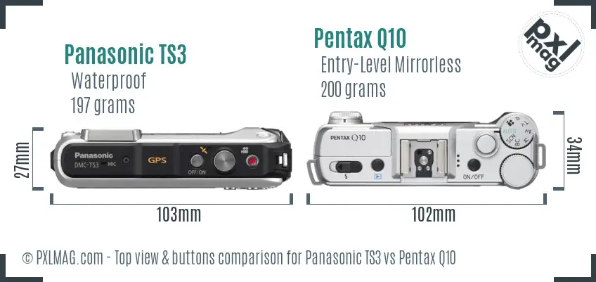 Panasonic TS3 vs Pentax Q10 top view buttons comparison