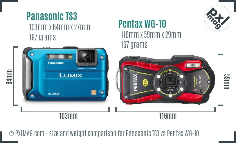 Panasonic TS3 vs Pentax WG-10 size comparison