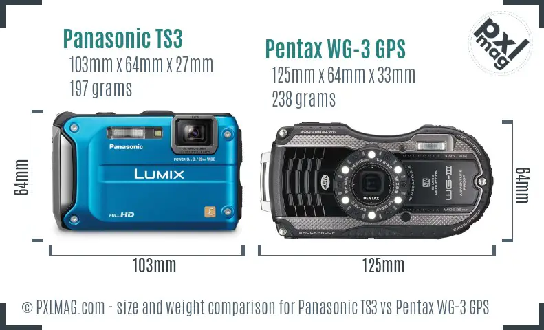 Panasonic TS3 vs Pentax WG-3 GPS size comparison