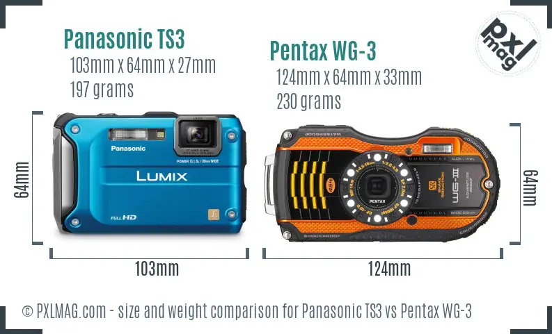 Panasonic TS3 vs Pentax WG-3 size comparison