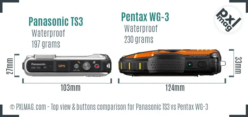 Panasonic TS3 vs Pentax WG-3 top view buttons comparison