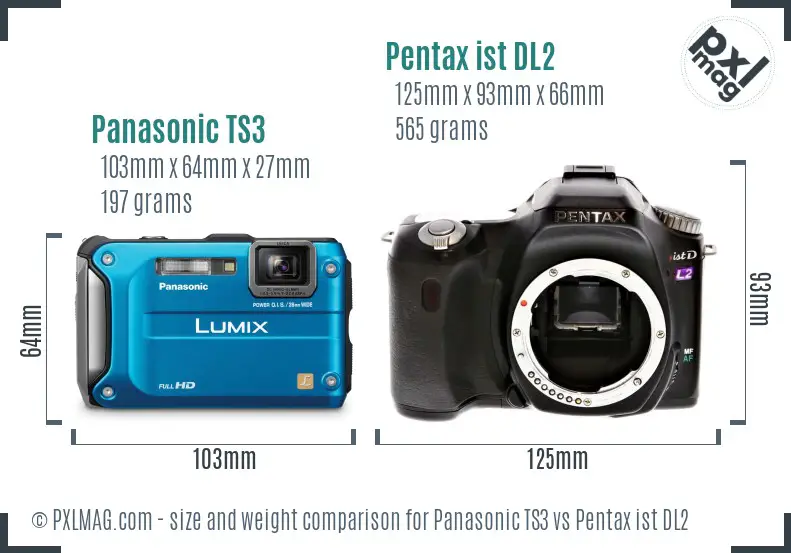 Panasonic TS3 vs Pentax ist DL2 size comparison