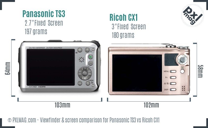 Panasonic TS3 vs Ricoh CX1 Screen and Viewfinder comparison