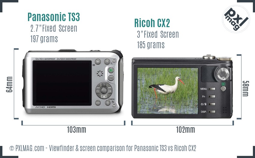 Panasonic TS3 vs Ricoh CX2 Screen and Viewfinder comparison