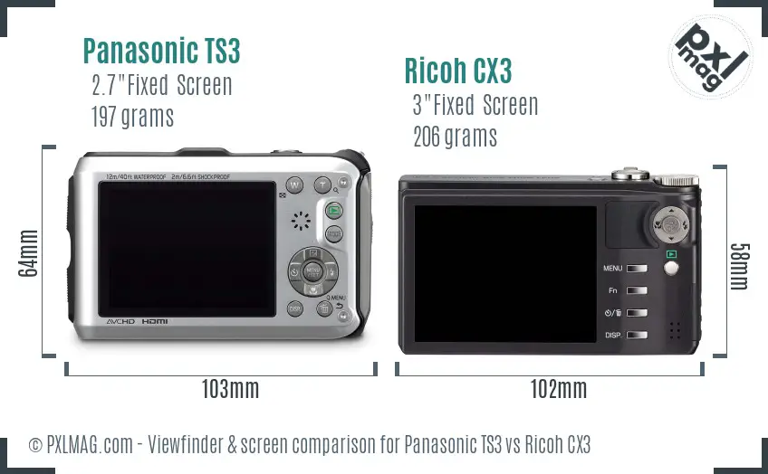 Panasonic TS3 vs Ricoh CX3 Screen and Viewfinder comparison