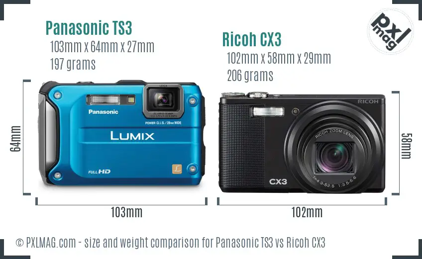 Panasonic TS3 vs Ricoh CX3 size comparison Panasonic TS3 vs Ricoh CX3 size comparison