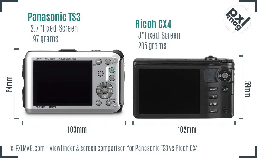 Panasonic TS3 vs Ricoh CX4 Screen and Viewfinder comparison