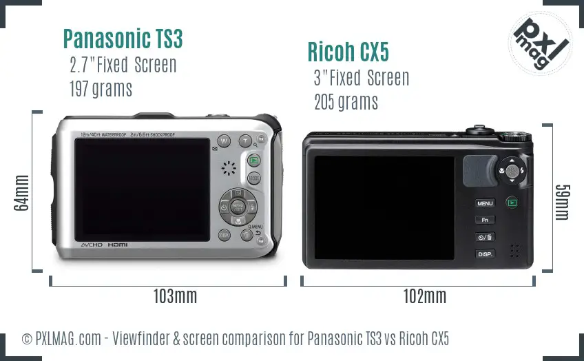 Panasonic TS3 vs Ricoh CX5 Screen and Viewfinder comparison Panasonic TS3 vs Ricoh CX5 Screen and Viewfinder comparison