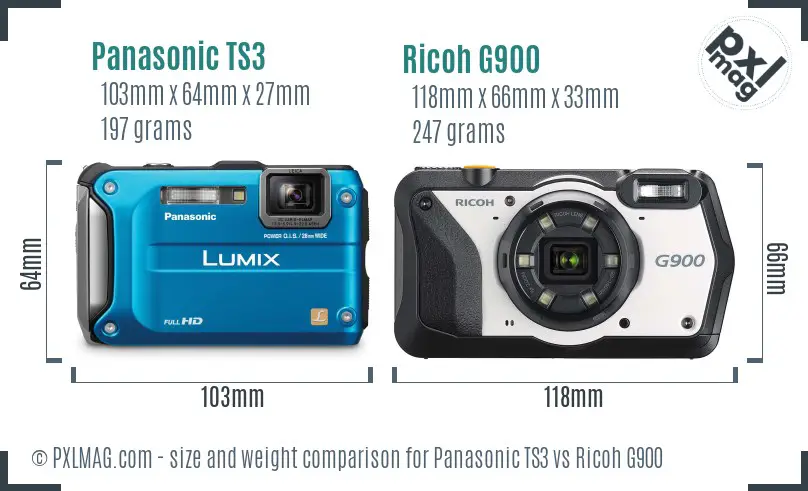 Panasonic TS3 vs Ricoh G900 size comparison