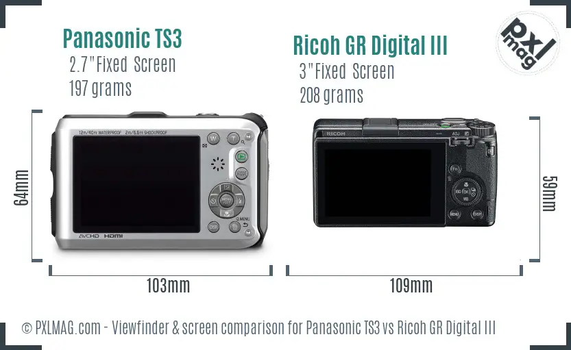 Panasonic TS3 vs Ricoh GR Digital III Screen and Viewfinder comparison Panasonic TS3 vs Ricoh GR Digital III Screen and Viewfinder comparison