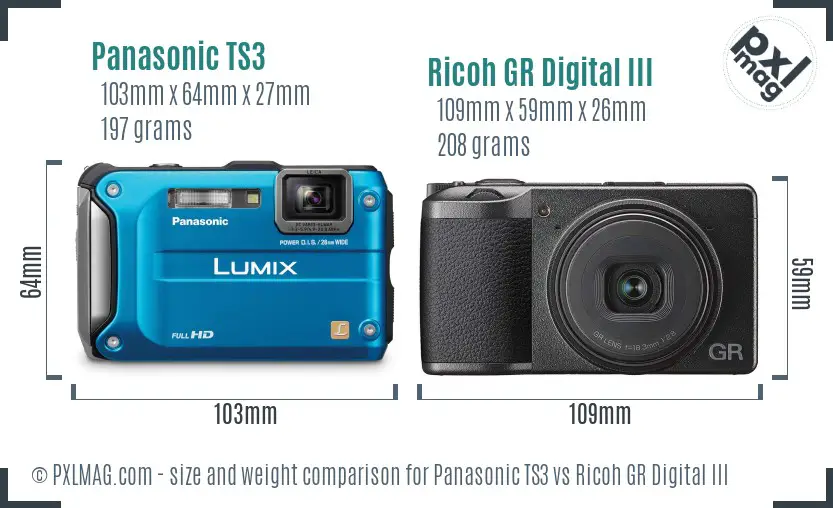 Panasonic TS3 vs Ricoh GR Digital III size comparison Panasonic TS3 vs Ricoh GR Digital III size comparison