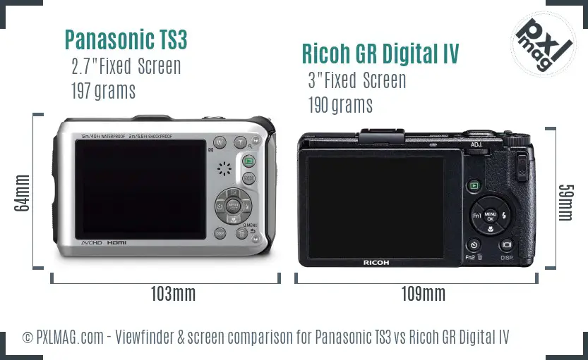 Panasonic TS3 vs Ricoh GR Digital IV Screen and Viewfinder comparison Panasonic TS3 vs Ricoh GR Digital IV Screen and Viewfinder comparison
