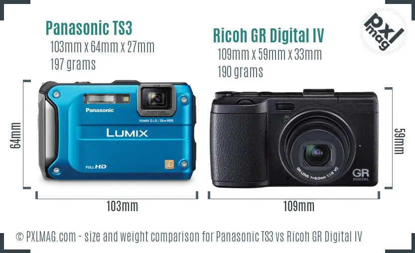 Panasonic TS3 vs Ricoh GR Digital IV size comparison Panasonic TS3 vs Ricoh GR Digital IV size comparison