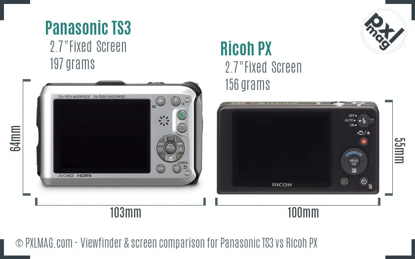 Panasonic TS3 vs Ricoh PX Screen and Viewfinder comparison