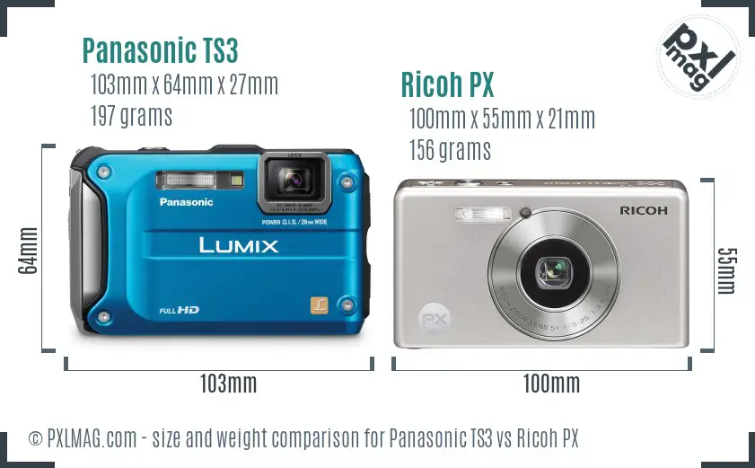 Panasonic TS3 vs Ricoh PX size comparison