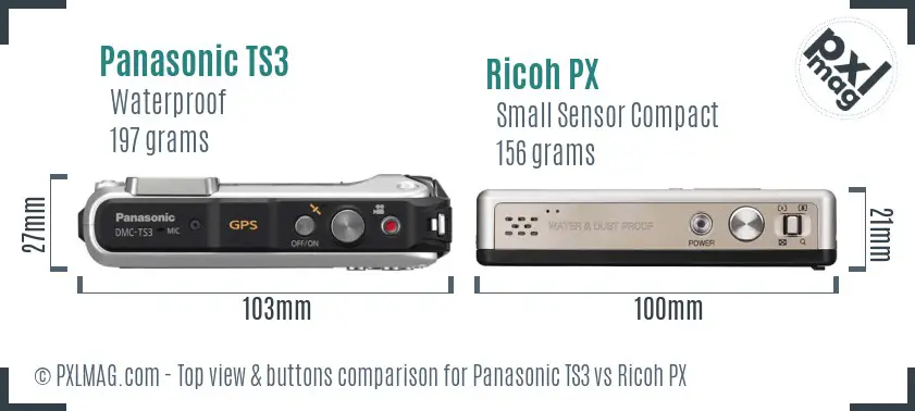 Panasonic TS3 vs Ricoh PX top view buttons comparison