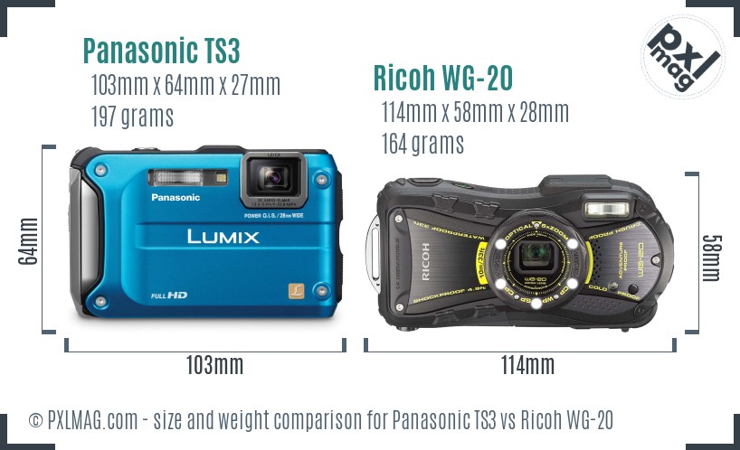 Panasonic TS3 vs Ricoh WG-20 size comparison Panasonic TS3 vs Ricoh WG-20 size comparison