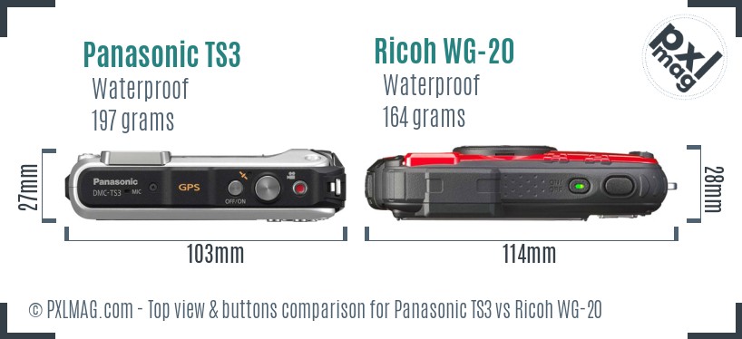 Panasonic TS3 vs Ricoh WG-20 top view buttons comparison