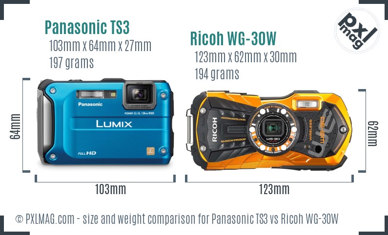 Panasonic TS3 vs Ricoh WG-30W size comparison Panasonic TS3 vs Ricoh WG-30W size comparison