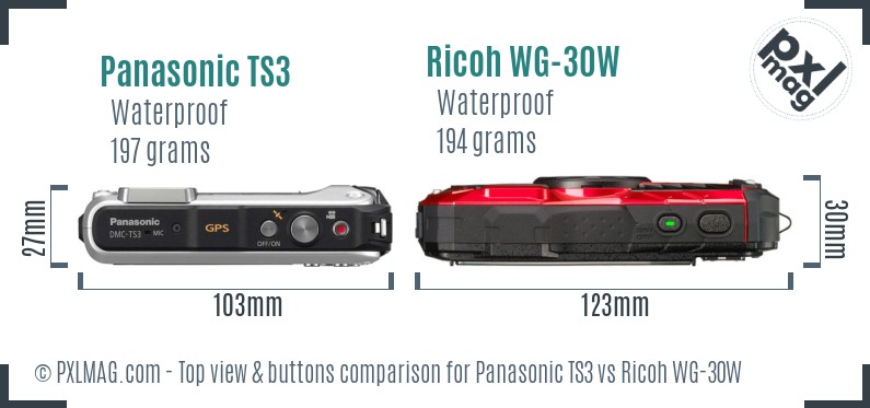 Panasonic TS3 vs Ricoh WG-30W top view buttons comparison