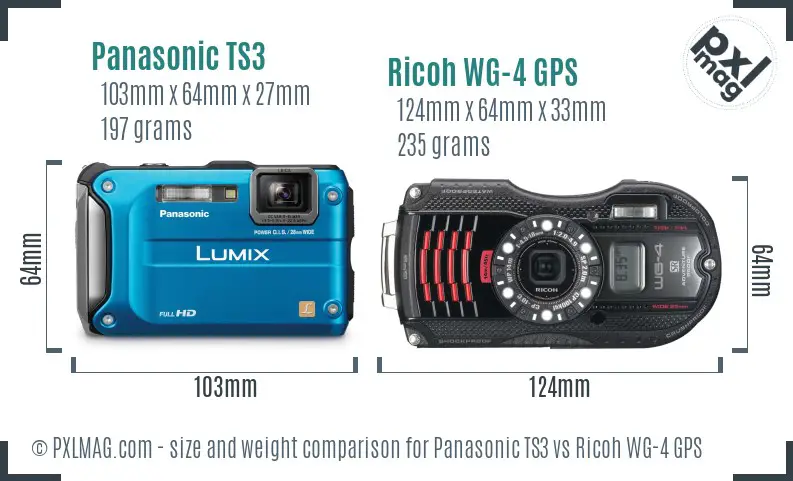 Panasonic TS3 vs Ricoh WG-4 GPS size comparison