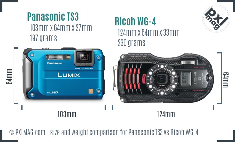 Panasonic TS3 vs Ricoh WG-4 size comparison