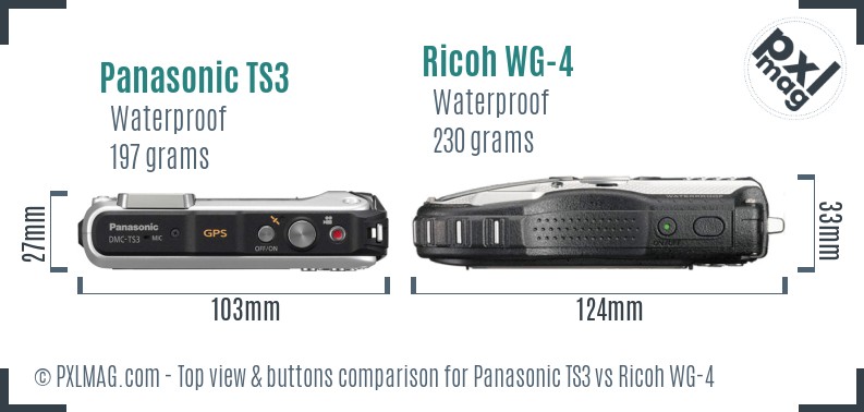 Panasonic TS3 vs Ricoh WG-4 top view buttons comparison