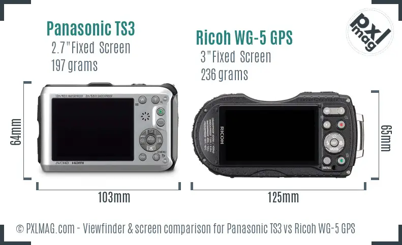 Panasonic TS3 vs Ricoh WG-5 GPS Screen and Viewfinder comparison