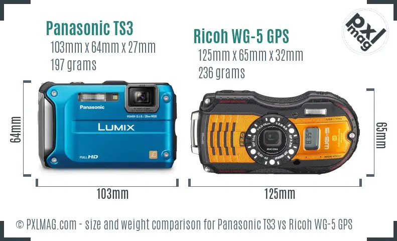 Panasonic TS3 vs Ricoh WG-5 GPS size comparison