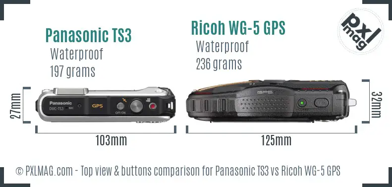 Panasonic TS3 vs Ricoh WG-5 GPS top view buttons comparison