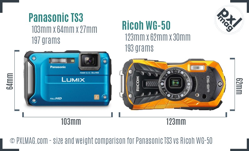 Panasonic TS3 vs Ricoh WG-50 size comparison
