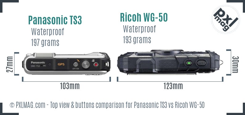 Panasonic TS3 vs Ricoh WG-50 top view buttons comparison