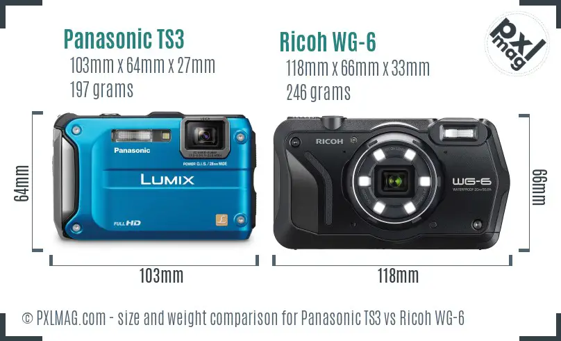 Panasonic TS3 vs Ricoh WG-6 size comparison