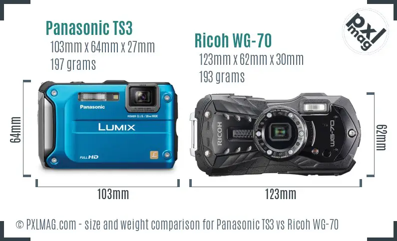 Panasonic TS3 vs Ricoh WG-70 size comparison