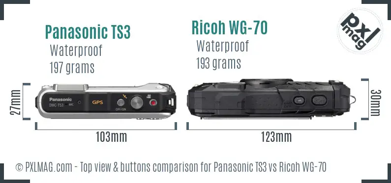 Panasonic TS3 vs Ricoh WG-70 top view buttons comparison
