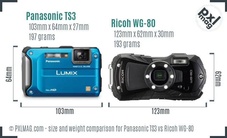 Panasonic TS3 vs Ricoh WG-80 size comparison Panasonic TS3 vs Ricoh WG-80 size comparison