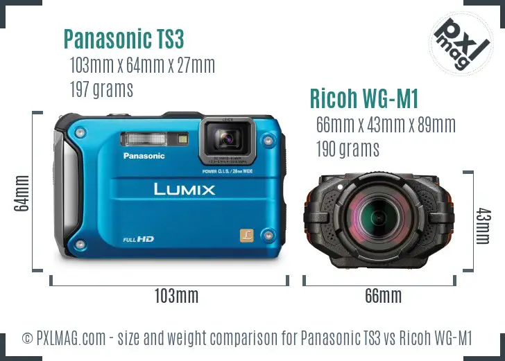Panasonic TS3 vs Ricoh WG-M1 size comparison