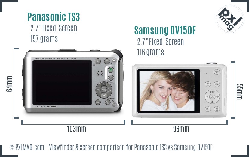 Panasonic TS3 vs Samsung DV150F Screen and Viewfinder comparison