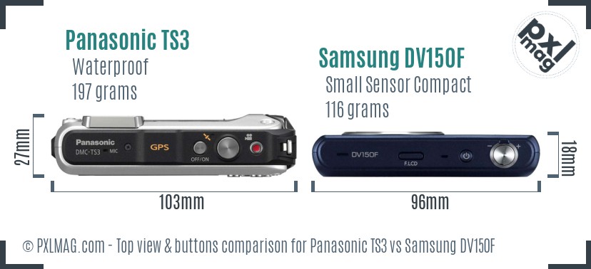 Panasonic TS3 vs Samsung DV150F top view buttons comparison