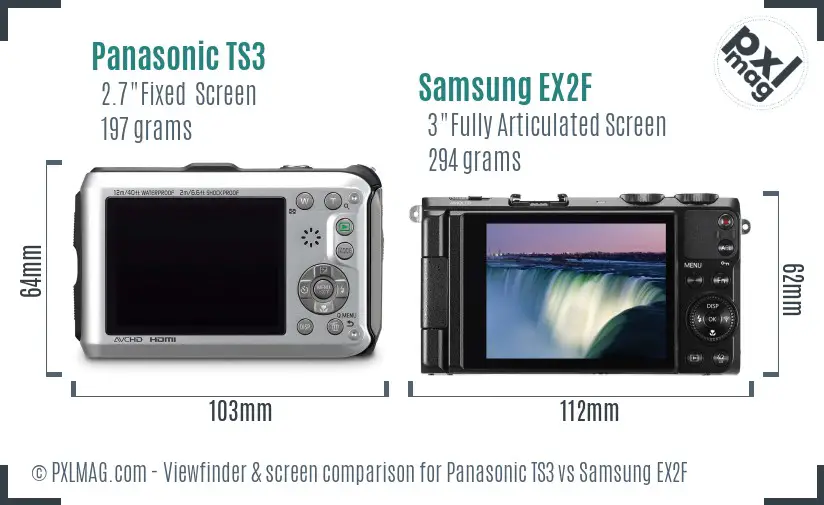 Panasonic TS3 vs Samsung EX2F Screen and Viewfinder comparison