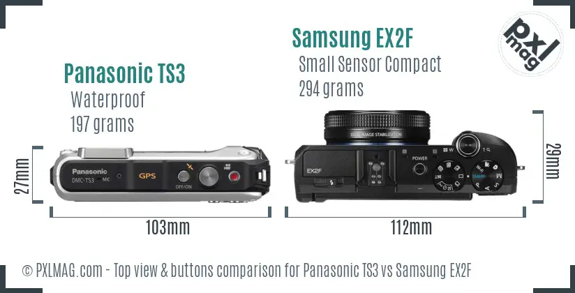 Panasonic TS3 vs Samsung EX2F top view buttons comparison