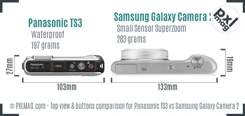 Panasonic TS3 vs Samsung Galaxy Camera 2 top view buttons comparison