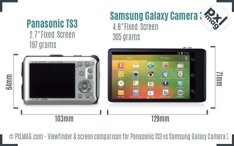 Panasonic TS3 vs Samsung Galaxy Camera 3G Screen and Viewfinder comparison