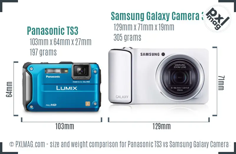 Panasonic TS3 vs Samsung Galaxy Camera 3G size comparison