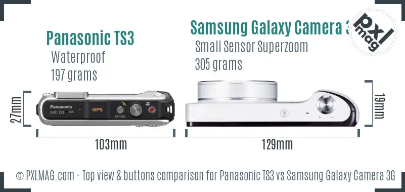 Panasonic TS3 vs Samsung Galaxy Camera 3G top view buttons comparison