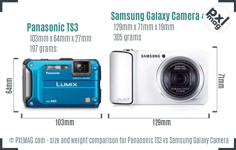 Panasonic TS3 vs Samsung Galaxy Camera 4G size comparison